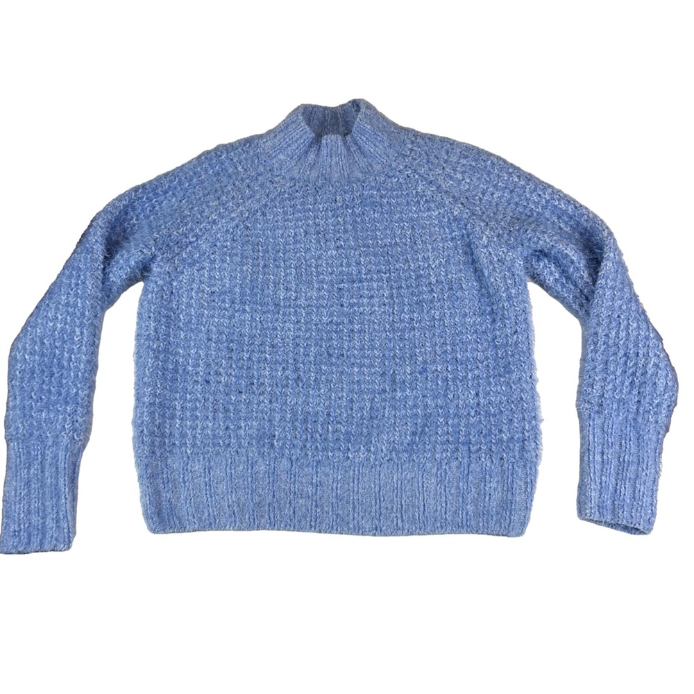 SO Sky Blue Fuzzy Mock Neck Sweater, Size Large